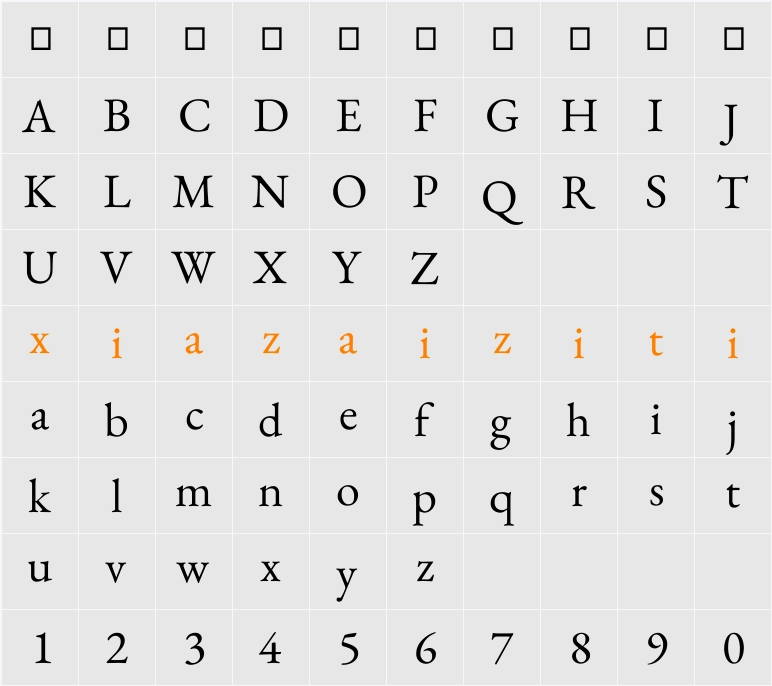 EB Garamond 字符映射表