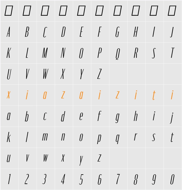 Moniqa Light Cond Ita Paragraph 字符映射表