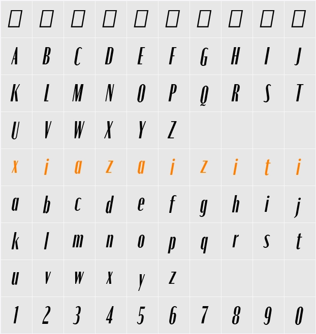 Moniqa Cond Ita Paragraph 字符映射表