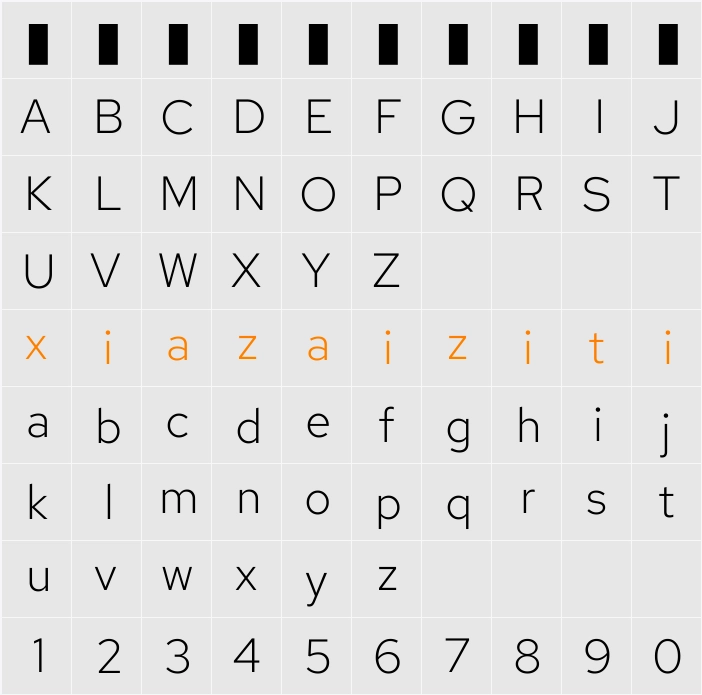 Red Hat Text Light 字符映射表