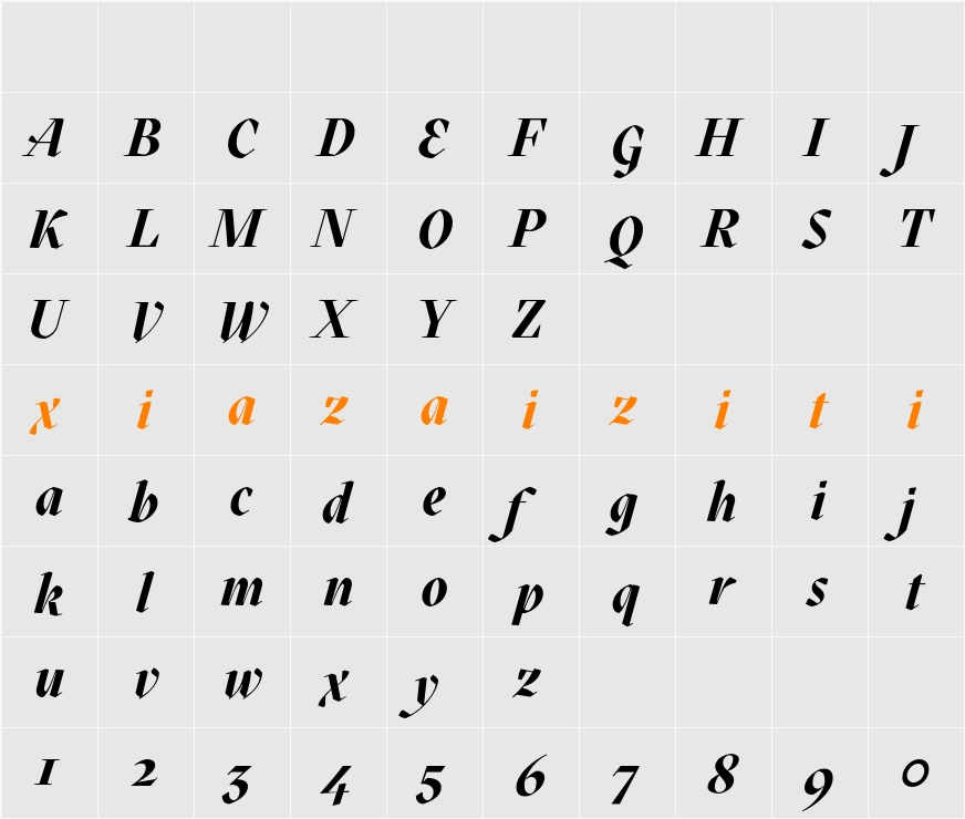 Mazius Display Extra Italic 字符映射表