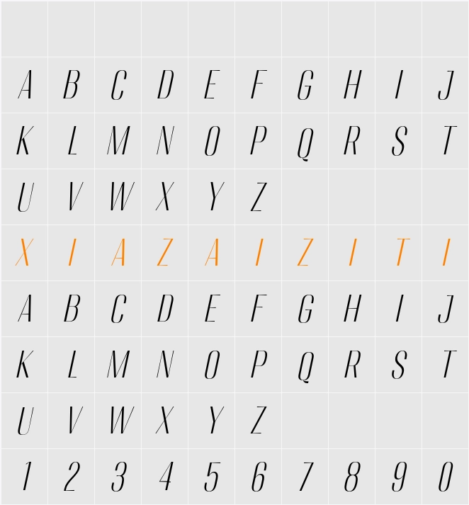 Migha Light Cond Slant 字符映射表