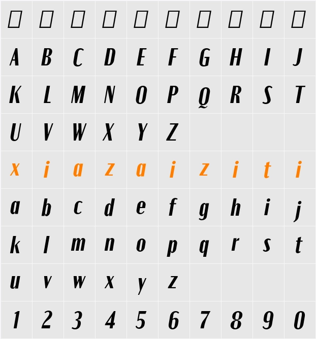 Moniqa Black Ita Paragraph 字符映射表