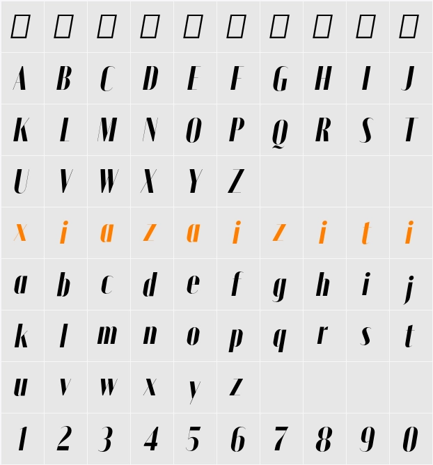 Moniqa Black Ita Display 字符映射表