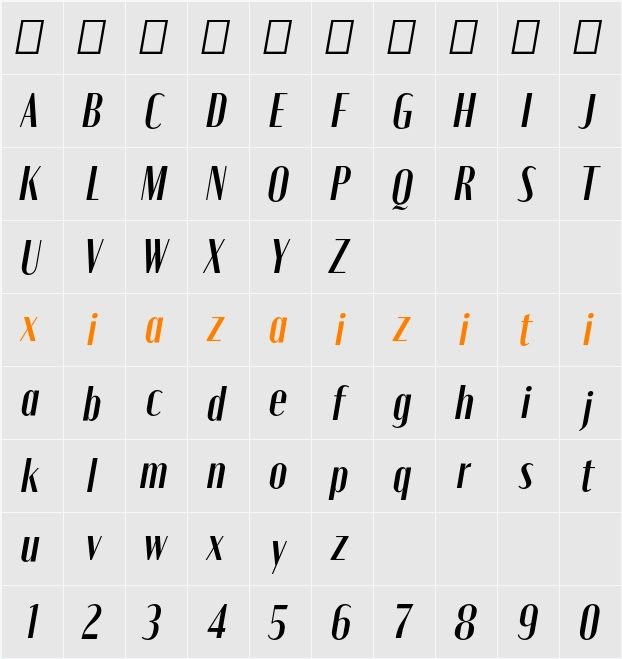 Moniqa Ita Heading 字符映射表
