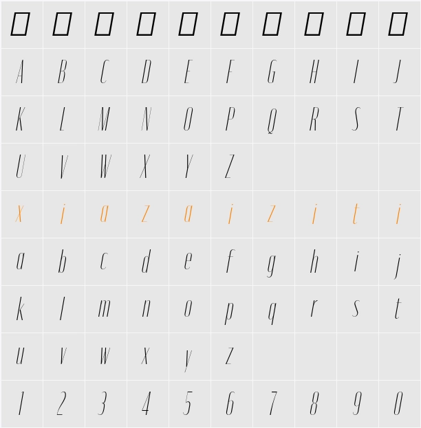 Moniqa Thin Cond Ita Display 字符映射表