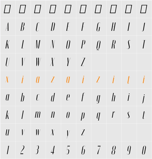 Moniqa Narrow Ita Display 字符映射表