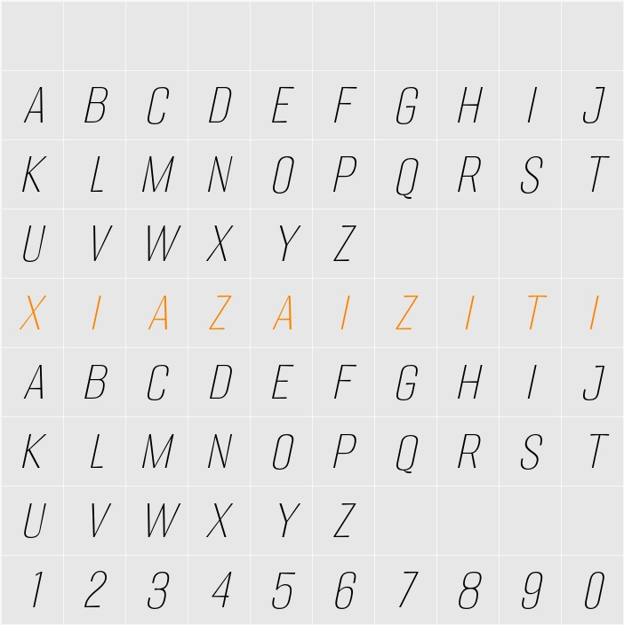 Migha Thin Slant 字符映射表