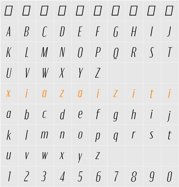 Moniqa Light Ita Paragraph 字符映射表