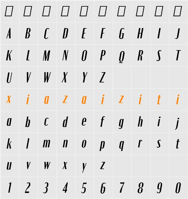 Moniqa Narrow Ita Paragraph 字符映射表