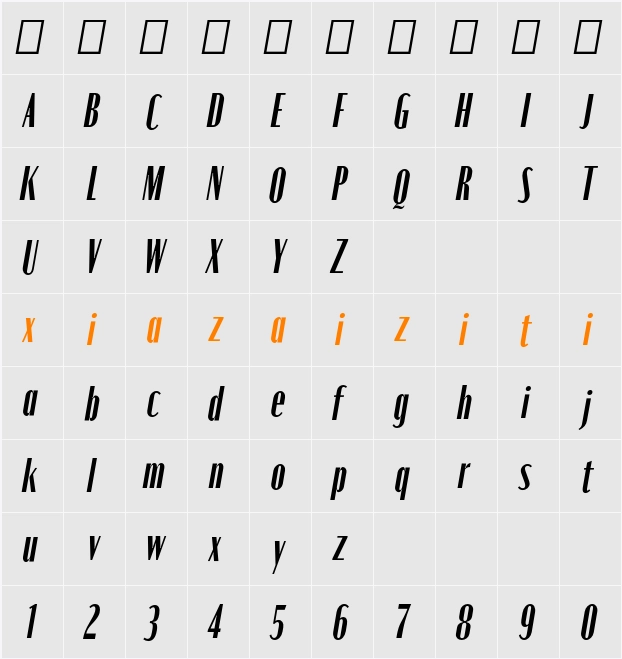 Moniqa ExtBd Cond Ita Paragraph 字符映射表