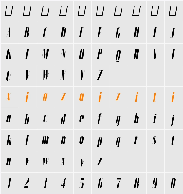 Moniqa Black Cond Ita Display 字符映射表