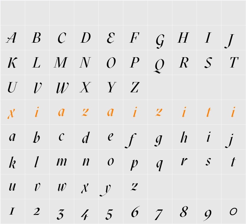 Mazius Display Extra italic 字符映射表
