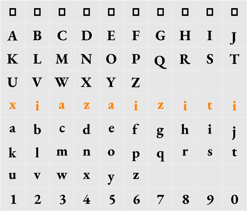 EB Garamond 字符映射表