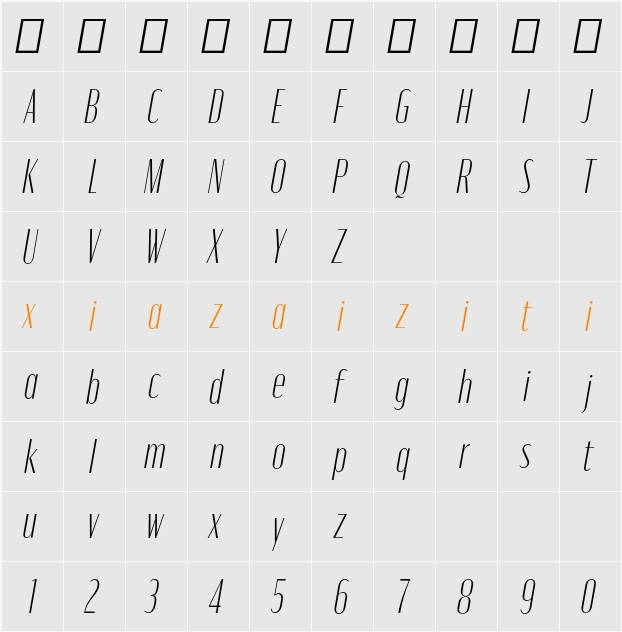 Moniqa ExtLt Narrow Ita Heading 字符映射表