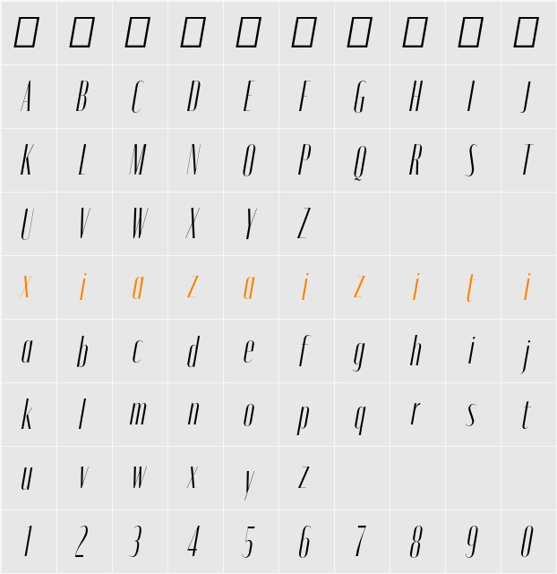 Moniqa Light Cond Ita Display 字符映射表
