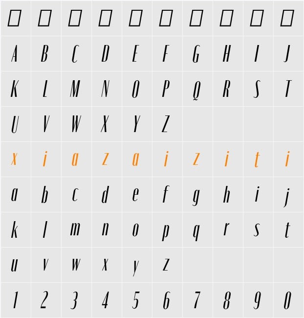 Moniqa Med Cond Ita Heading 字符映射表