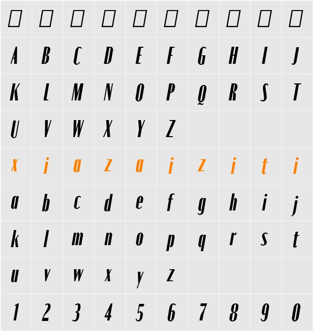 Moniqa Black Cond Ita Paragraph 字符映射表