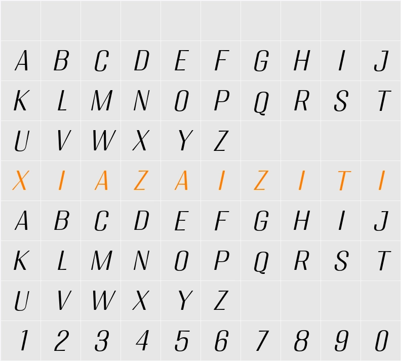 Migha Light SemExp Slant 字符映射表
