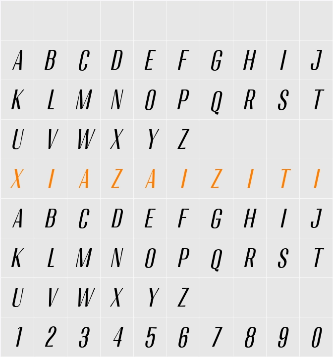Migha Cond Slant 字符映射表