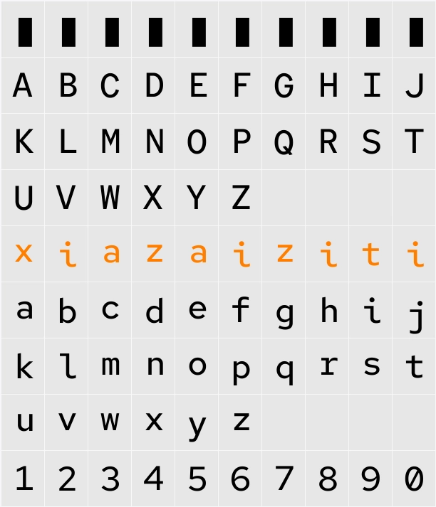 Red Hat Mono Medium 字符映射表