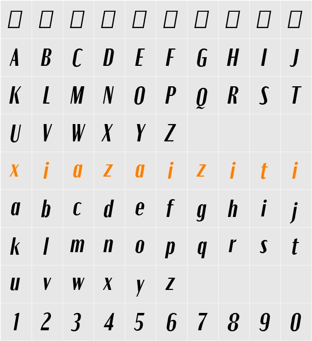 Moniqa ExtBd Ita Paragraph 字符映射表