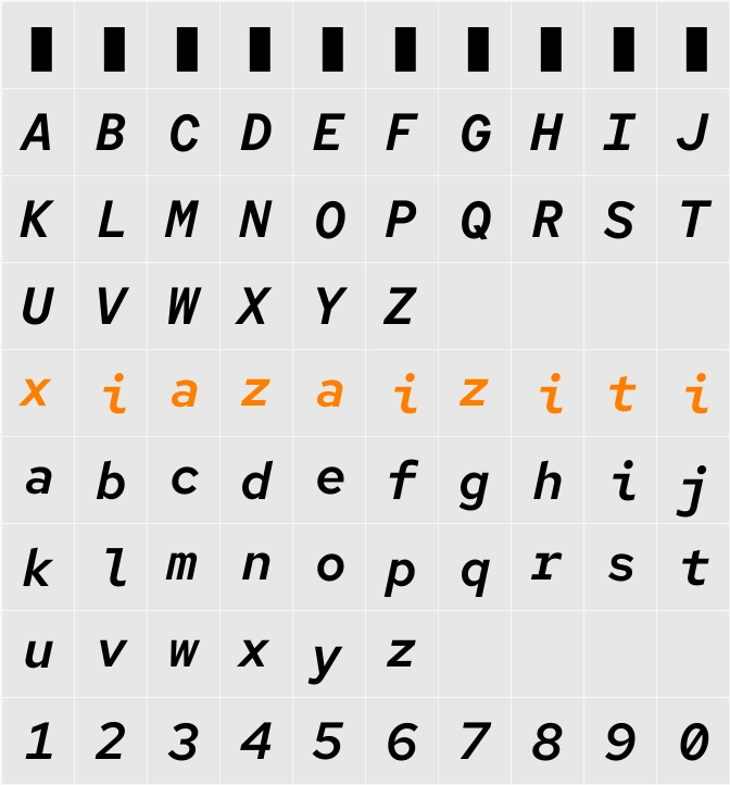 Red Hat Mono SemiBold 字符映射表