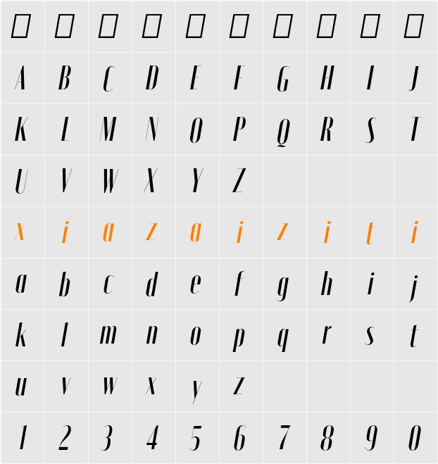 Moniqa SemBd Narrow Ita Display 字符映射表
