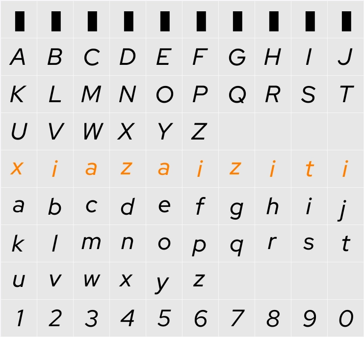 Red Hat Display Medium 字符映射表