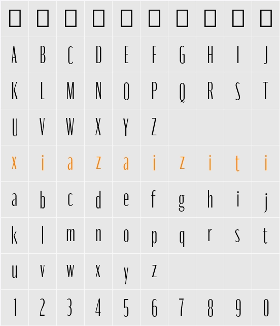 Moniqa Light Cond Paragraph 字符映射表