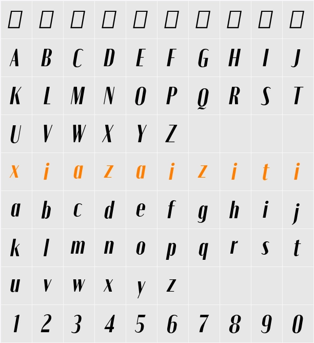 Moniqa ExtBd Ita Heading 字符映射表