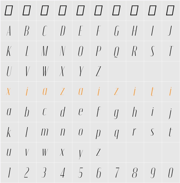 Moniqa ExtLt Ita Display 字符映射表
