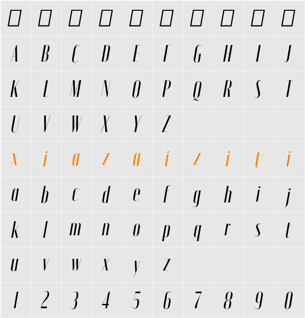 Moniqa Med Narrow Ita Display 字符映射表