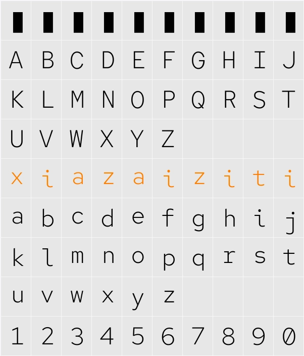 Red Hat Mono Light 字符映射表