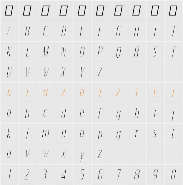 Moniqa Thin Ita Display 字符映射表