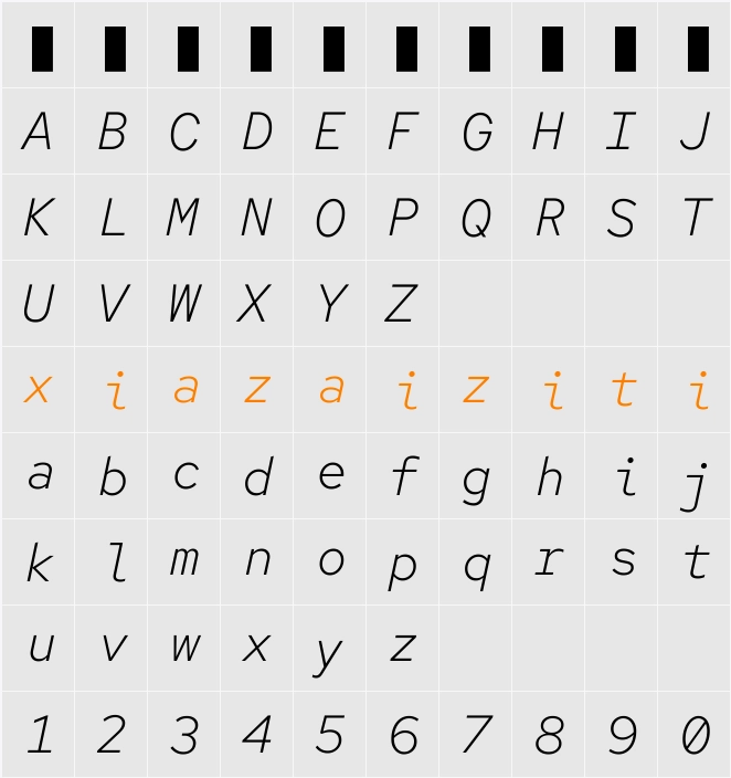 Red Hat Mono Light 字符映射表