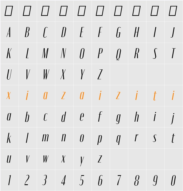 Moniqa Narrow Ita Heading 字符映射表