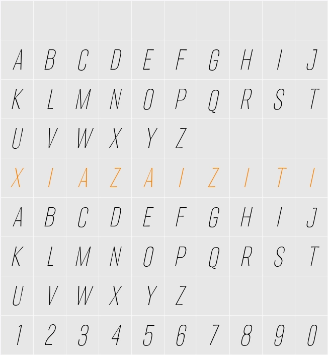 Migha Thin Cond Slant 字符映射表