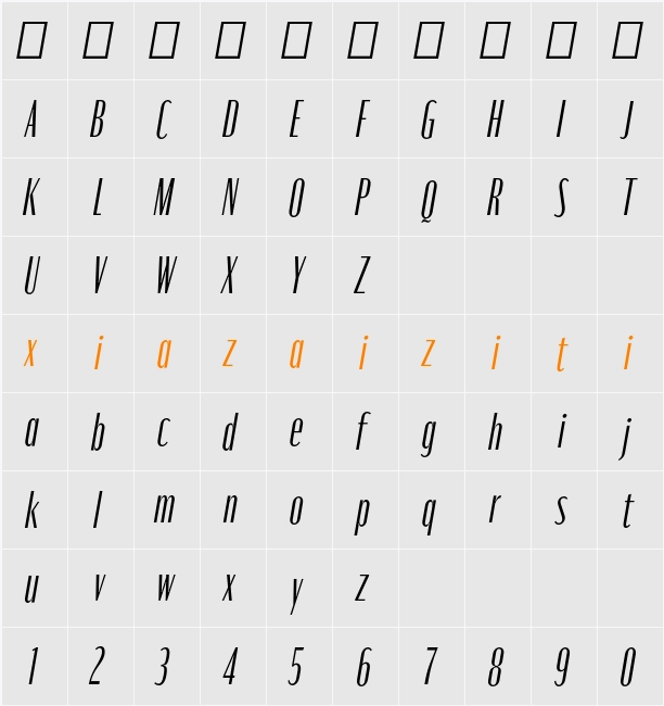 Moniqa Cond Ita Paragraph 字符映射表