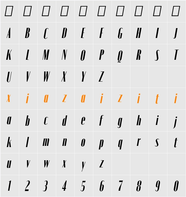 Moniqa ExtBd Cond Ita Heading 字符映射表