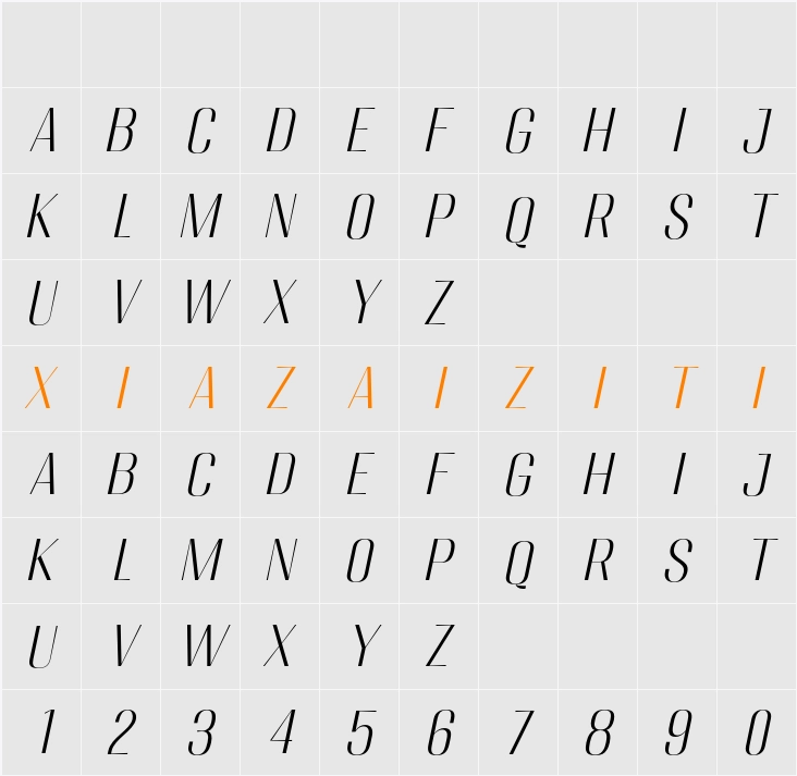 Migha Light Slant 字符映射表