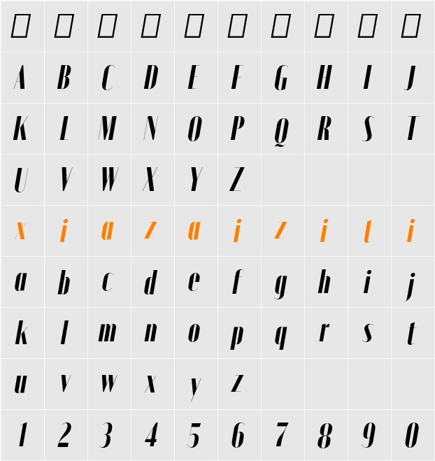 Moniqa Black Narrow Ita Display 字符映射表