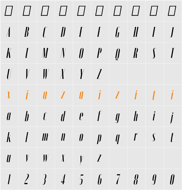 Moniqa SemBd Cond Ita Display 字符映射表