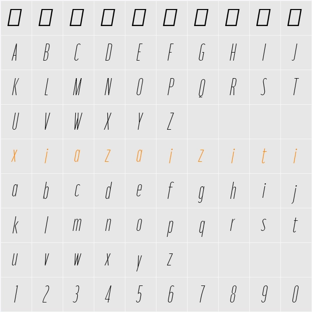 Moniqa Thin Cond Ita Paragraph 字符映射表