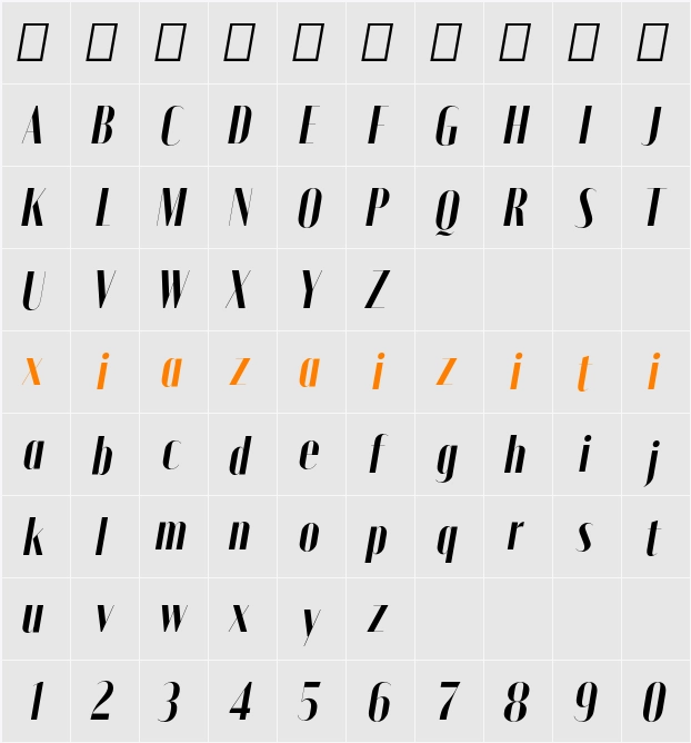 Moniqa ExtBd Ita Display 字符映射表
