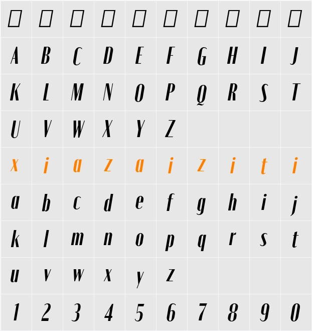 Moniqa ExtBd Narrow Ita Heading 字符映射表