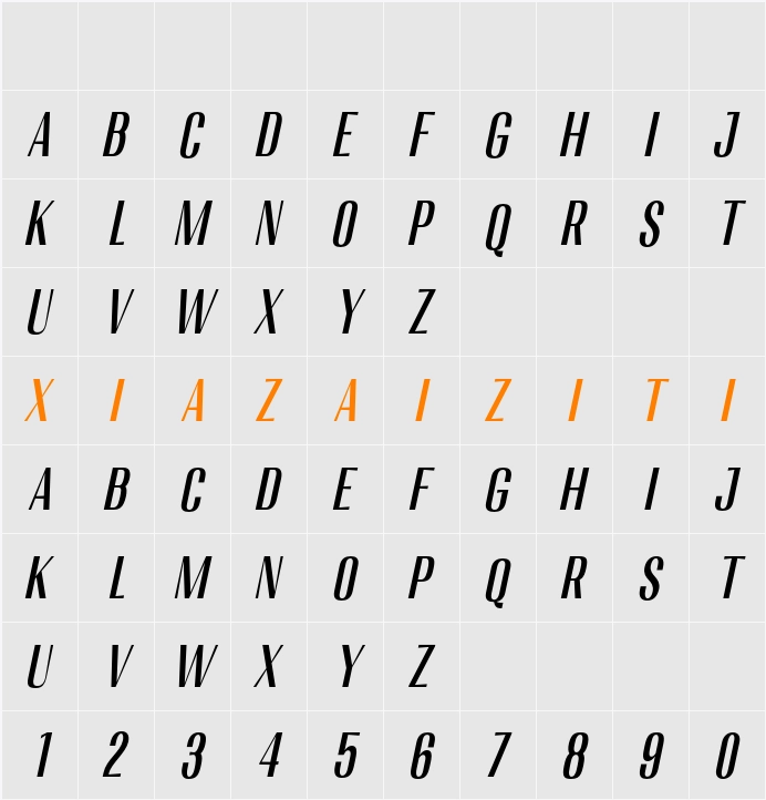 Migha Med Cond Slant 字符映射表