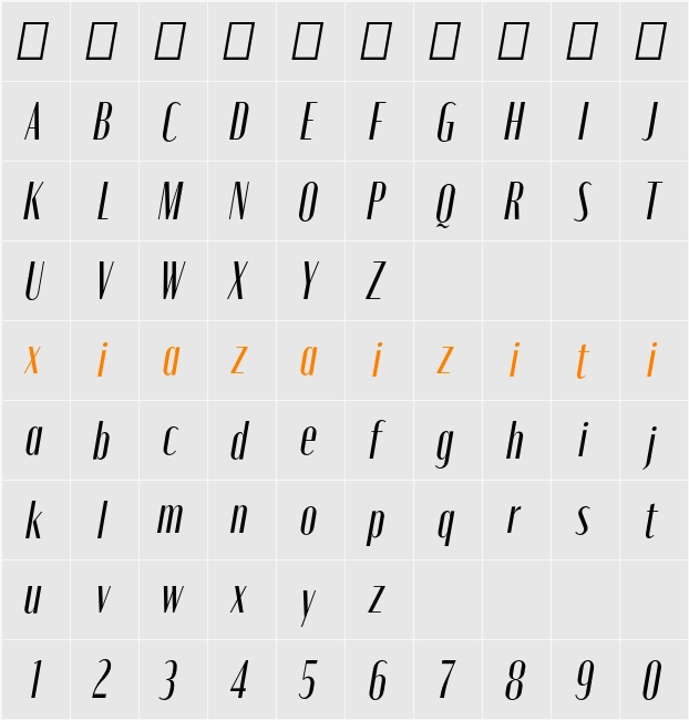 Moniqa Med Narrow Ita Heading 字符映射表
