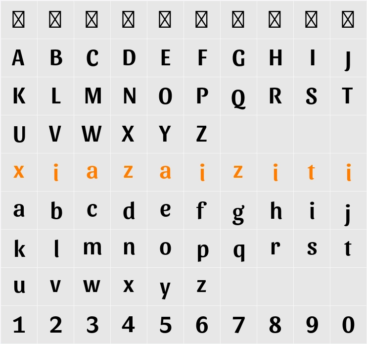 Sansita Medium 字符映射表