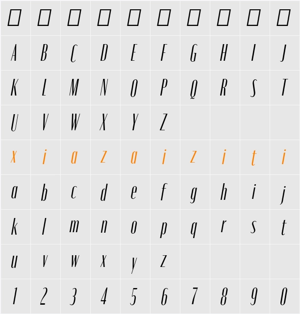 Moniqa Cond Ita Heading 字符映射表